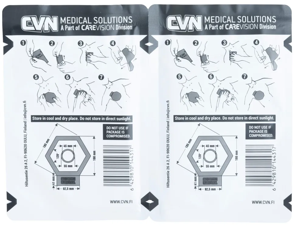 CVN Hexagon Chest Seal venttiilillinen ilmarintasidos, 2-Pack