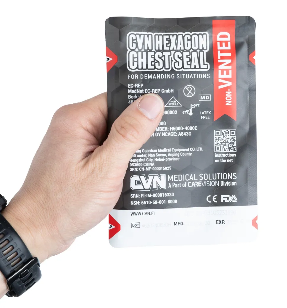 CVN Hexagon Chest Seal venttiilitön ilmarintasidos, 2-Pack